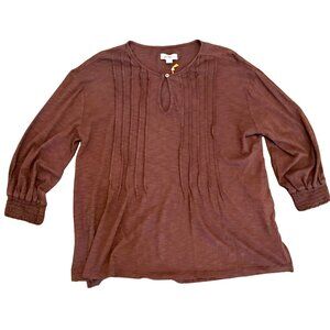 Knox Rose Women's Brown Cottage Core Peasant‎ Blouse Size S Boho Casual NWOT